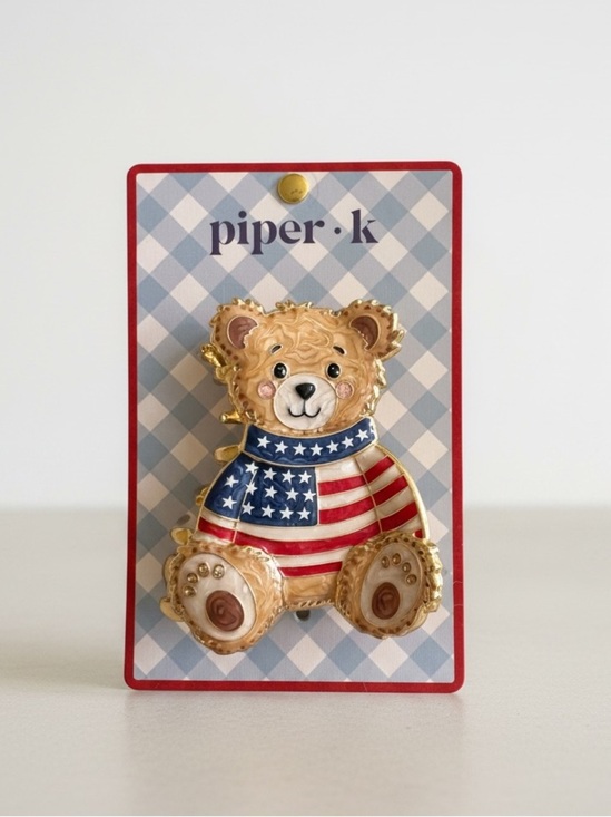 Piper K Accessories - Piper K TikTok Viral Large Teddy Bear American Flag Sweater Red Claw Hair Clip